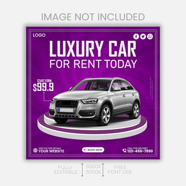 Sjabloon voor promotie van sociale media voor luxe autoverhuur