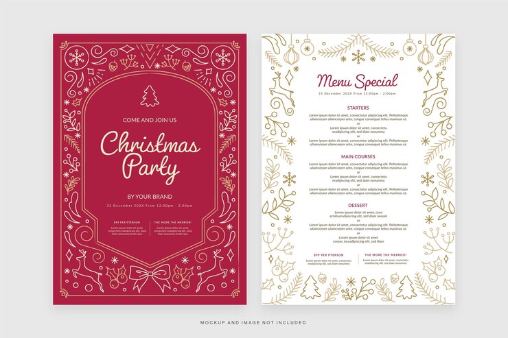 Vector sjabloon voor rode sierlijke kerstviering folder in vector