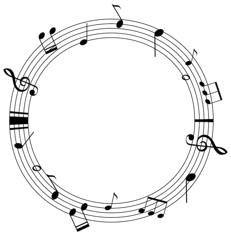 Vector sjabloon voor ronde frames met muziek notities op schalen
