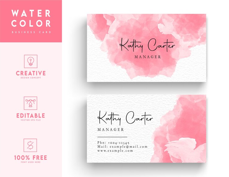 Sjabloon voor roze en witte aquarel visitekaartjes