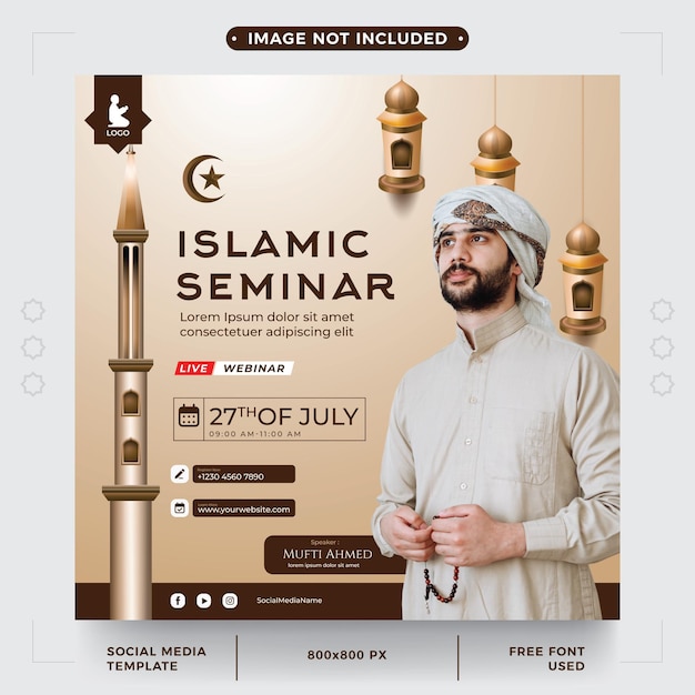 sjabloon voor sociale media en islamitische seminarposter