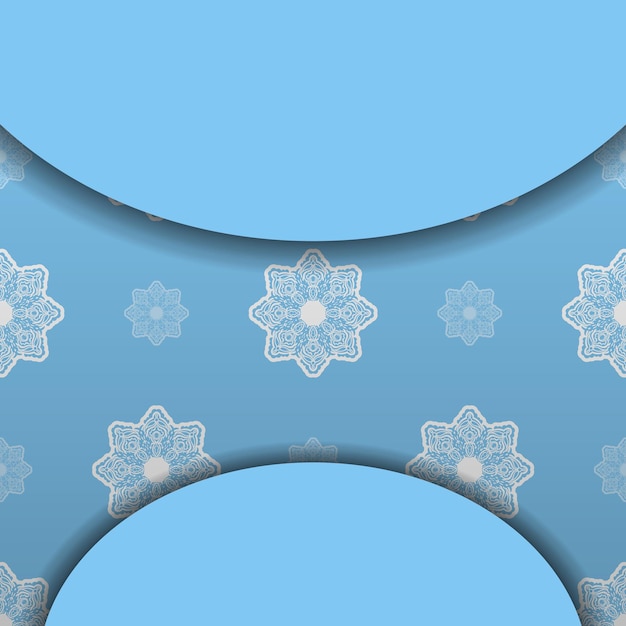 Sjabloon voor spandoek blauwe kleur met mandala wit ornament voor ontwerp onder logo of tekst