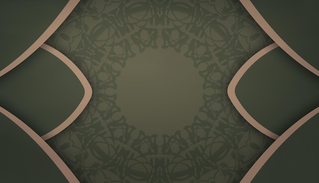 Sjabloon voor spandoek groene kleur met mandala bruin patroon voor ontwerp onder logo of tekst