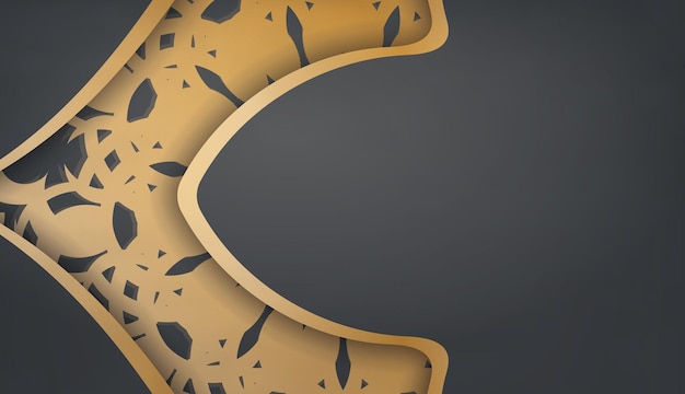 Sjabloon voor spandoek in zwarte kleur met Grieks gouden ornament voor logo of tekstontwerp