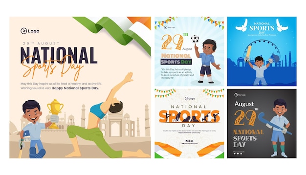 Sjabloon voor spandoek set van nationale sportdag van india poster