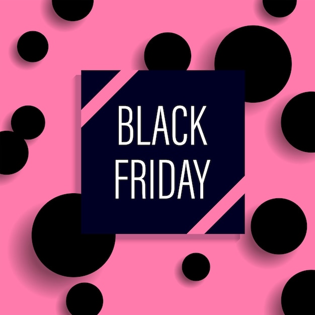 Sjabloon voor spandoek van black friday-verkoop 3d vectorillustratie met zwarte voorwerpen op roze background