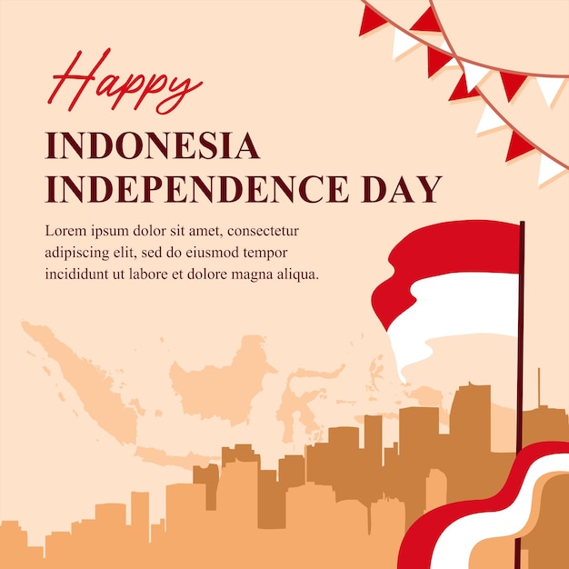 Vector sjabloon voor spandoek van indonesië independence day vector illustratie met lichtbruine achtergrond