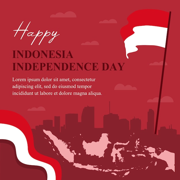 Sjabloon voor spandoek van indonesië independence day vector illustratie met rode achtergrond