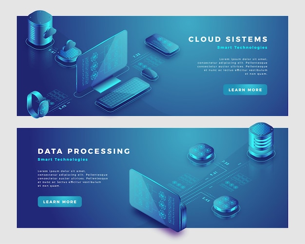 Sjabloon voor spandoek voor cloudsystemen en gegevensverwerkingsconcept