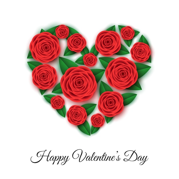 Sjabloon voor spandoek voor gelukkige Valentijnsdag met hart van rode rozen