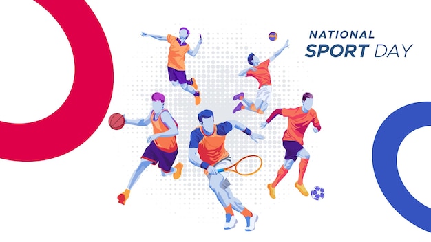 Vector sjabloon voor spandoek voor nationale sportdag voetbal basketbal tennis en volleybal achtergrond