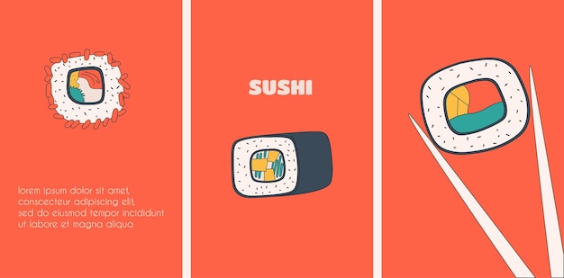 Sjabloon voor spandoek voor promotie van sushi Een set rollen ontwerp voor een website een restaurant Vectorillustratie in vlakke stijl