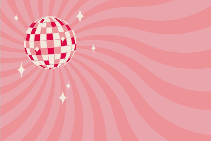 Vector sjabloon voor uitnodigingsbannerposterpsychedelische achtergrond met disco balretro stijlminimalisme
