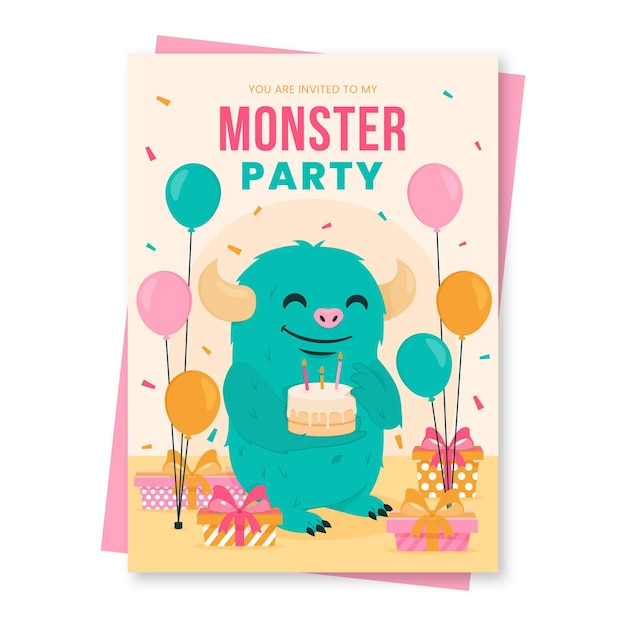 Sjabloon voor verjaardagsuitnodiging voor platte monsters