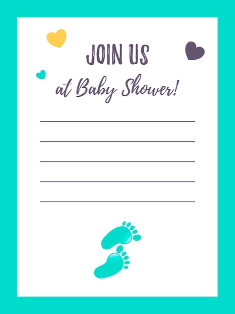 Sjabloon voor verticale babyshower-uitnodiging met een schattige voetprint Het is een jongen