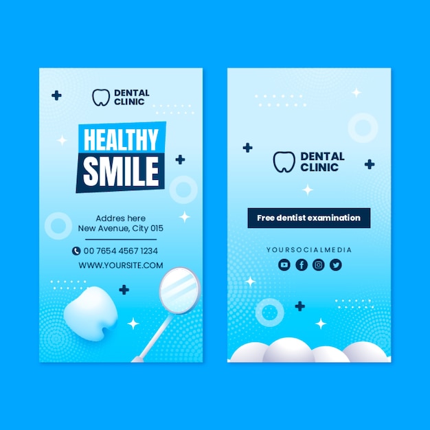 Sjabloon voor verticale visitekaartjes met verlopende tandheelkundige kliniek