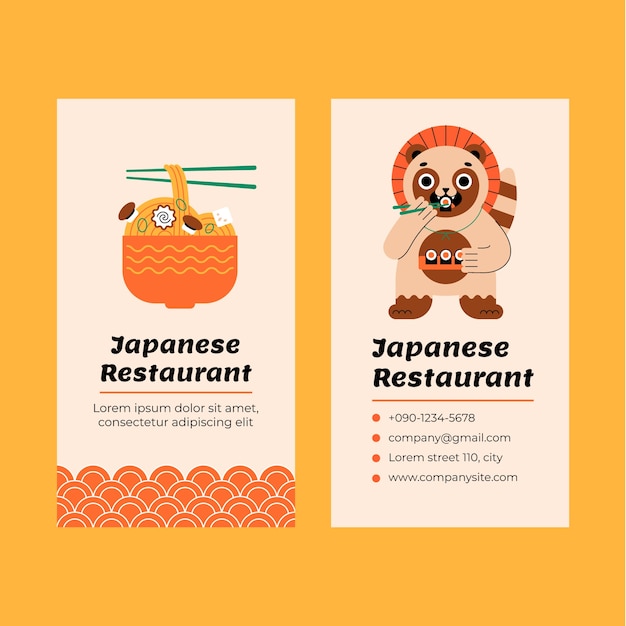 Vector sjabloon voor verticale visitekaartjes voor traditioneel japans restaurant