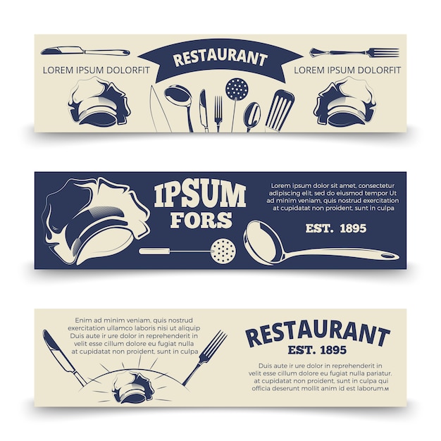 Sjabloon voor vintage restaurant horizontale banners