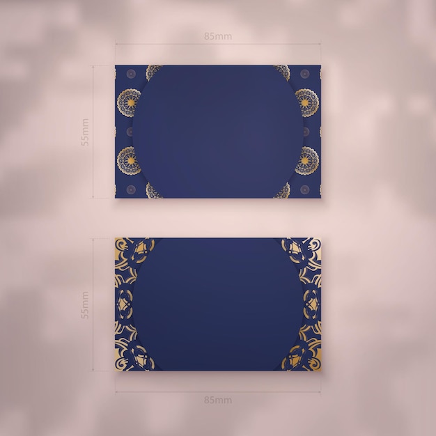 Sjabloon voor visitekaartjes in donkerblauwe kleur met luxe gouden patroon voor uw merk.