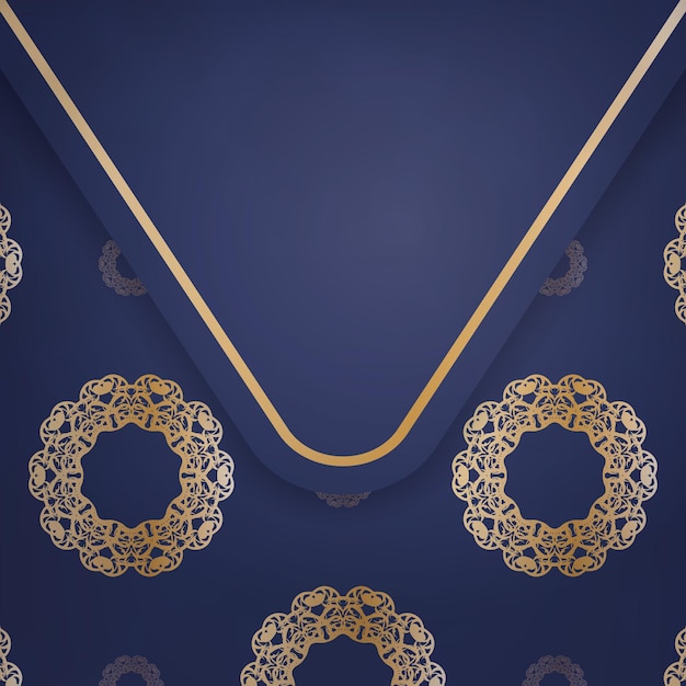 Sjabloon voor visitekaartjes in donkerblauwe kleur met vintage gouden ornamenten voor uw bedrijf.