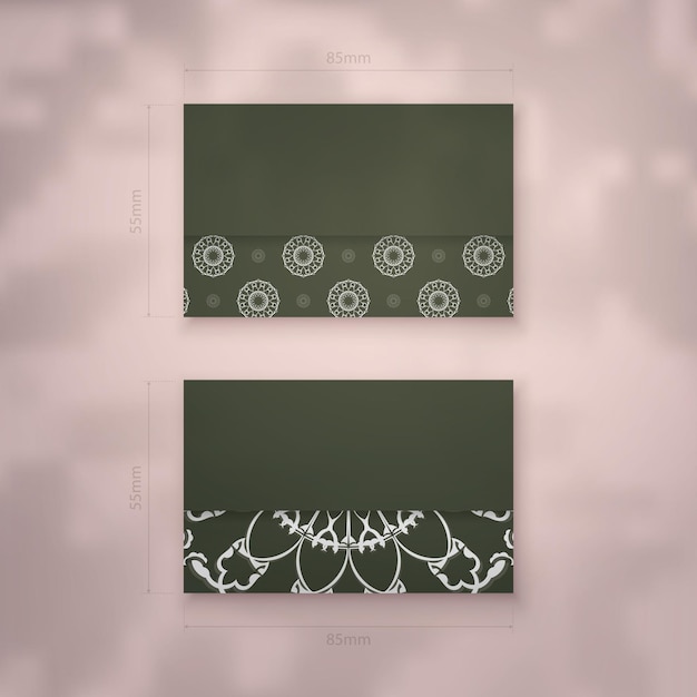 Sjabloon voor visitekaartjes in donkergroene kleur met abstract wit ornament voor uw bedrijf.