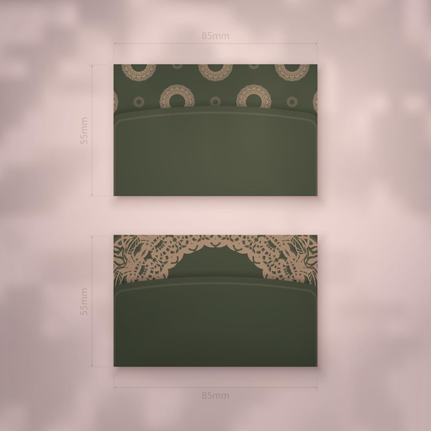 Sjabloon voor visitekaartjes in het groen met vintage bruine ornamenten voor uw bedrijf.