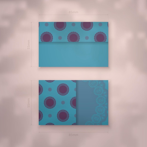 Sjabloon voor visitekaartjes in turquoise kleur met abstract paars patroon voor uw merk.