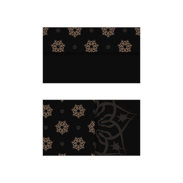 Sjabloon voor visitekaartjes in zwart met Indiase bruine ornamenten voor uw bedrijf.