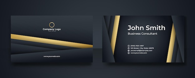 Sjabloon voor visitekaartjes ontwerpset voor bedrijf huisstijl. zwart gouden kleur. vector illustratie