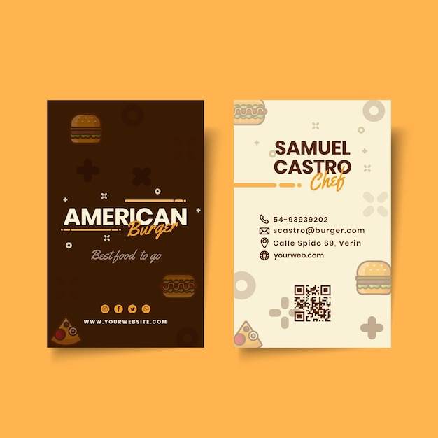 Vector sjabloon voor visitekaartjes van american food pub