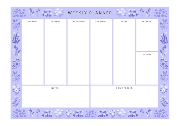 Sjabloon voor weekplanner met winterbloemen