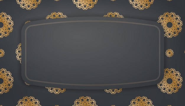 Sjabloon voor zwart spandoek met abstract gouden patroon en plaats onder uw logo of tekst