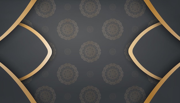 Sjabloon voor zwart spandoek met vintage gouden patroon en plaats voor logo of tekst