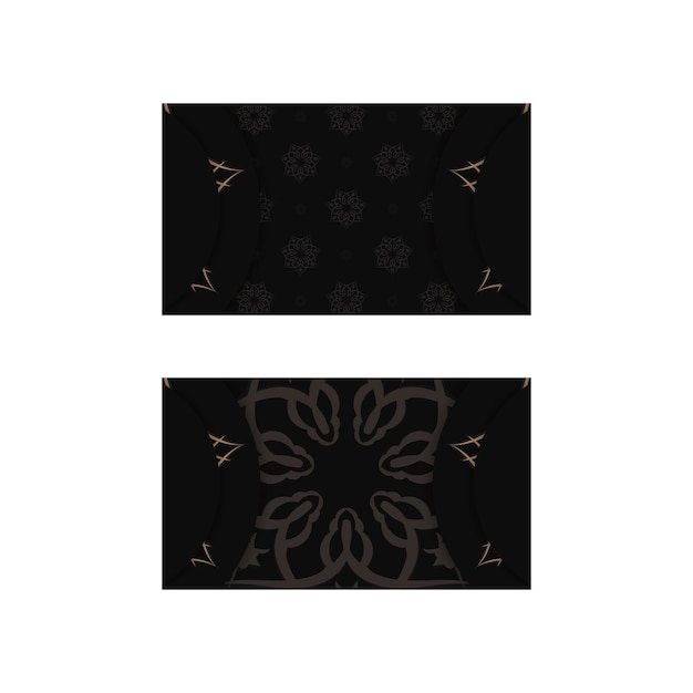 Sjabloon voor zwarte visitekaartjes met bruin mandala-ornament voor uw persoonlijkheid.