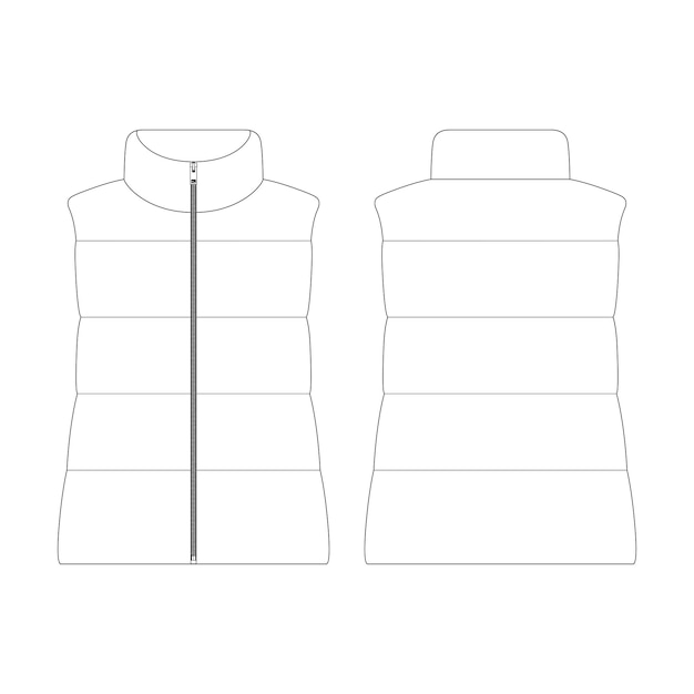 Sjabloon vrouwen dons puffer vest jas vector illustratie plat ontwerp overzicht kleding collectie bovenkleding