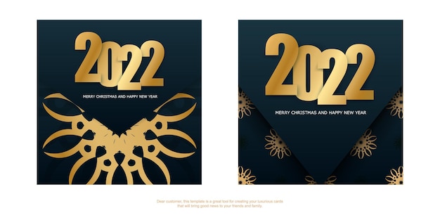 Sjabloon Wensbrochure 2022 Merry Christmas Donkerblauw met abstract goudpatroon