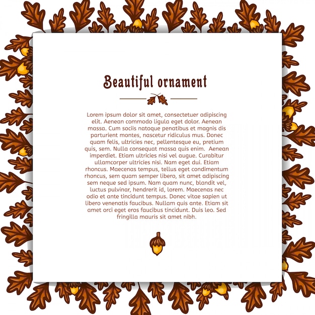 Sjabloon wenskaart met frame van herfst eikenbladeren en eikels. plaats voor uw tekst vector