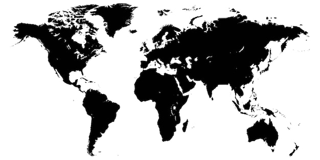 Sjabloon wereldkaart planeet aarde silhouetten van continenten en eilanden Hoog detail wereldkaart geïsoleerd op witte achtergrond hoge resolutie