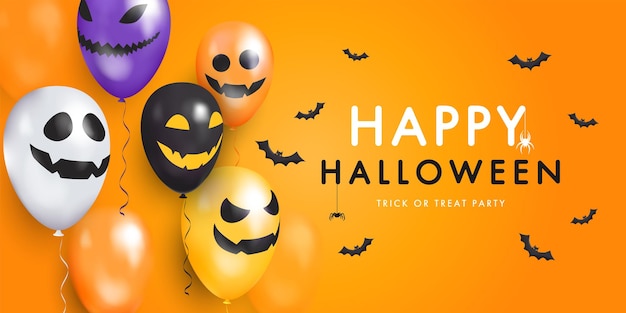 Sjabloonbanner met 3D-ballonnen met gezichten Happy Halloween