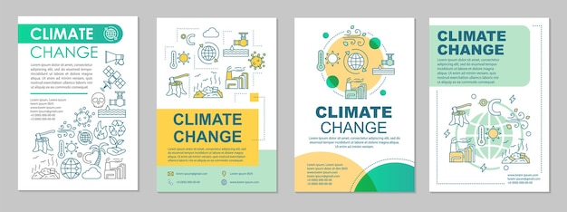 Sjabloonindeling voor klimaatveranderingsbrochure. Milieu problemen. Flyer, boekje, folder printontwerp met lineaire illustraties. Vectorpaginalay-outs voor tijdschriften, jaarverslagen, reclameposters