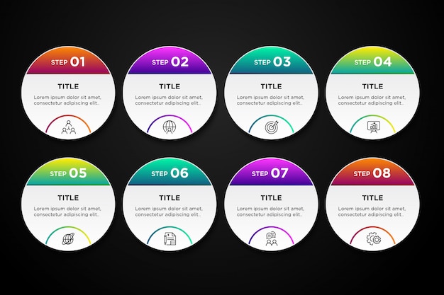 Sjablooninfographics met stappen en opties