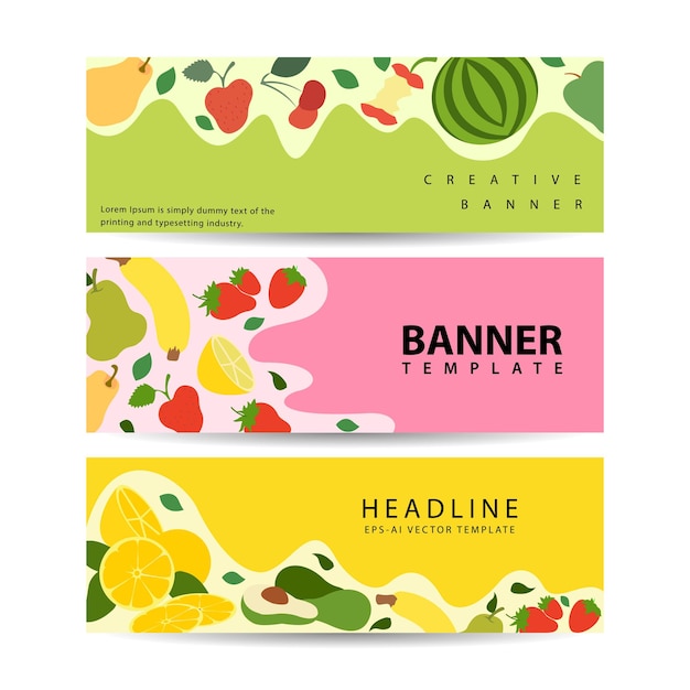 Sjabloonontwerp met horizontale gezonde voeding banner fruit groenten Vector illustratie voor de markt