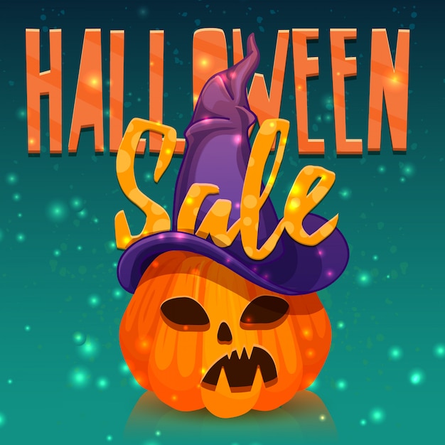 Sjabloonontwerp voor halloween-korting decoratie pompoen en magische heksenhoed voor halloween-aanbieding banner halloween-verkoop