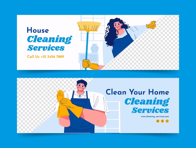 Vector sjabloonontwerp voor schoonmaakservice horizontale banner