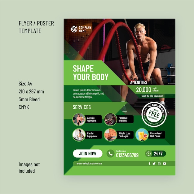 Sjabloonontwerp voor sportschool en fitness flyer