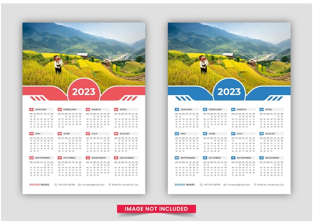 Sjabloonontwerp voor wandkalender met één pagina voor 2023