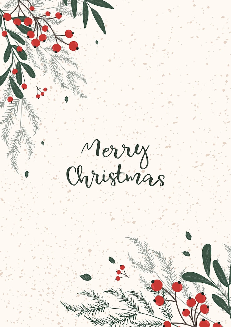 Vector sjabloonposter kerstmis nieuwjaarskaart met een winters patroon van takken kerstbomen rode berri