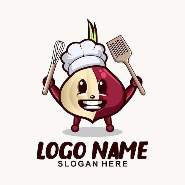 Vector sjalot chef-kok schattig mascotte karakter logo ontwerp