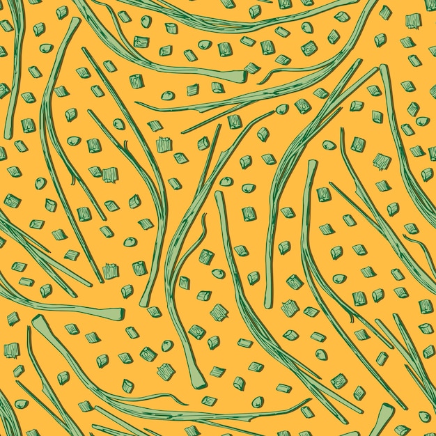 Sjalot twijgen en stukjes groen vector naadloos patroon