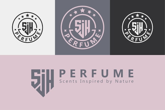 Vettore sjh logo monogramma loghi del marchio del profumo logo dell'alfabeto marchio di moda